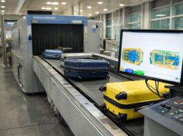 인천공항, 미국행 ‘수하물 재검색’ 줄인다… 미니애폴리스·디트로이트까지 확대 공항 수하물 검색 장비에서 캐리어가 엑스선 보안검색을 받는 모습