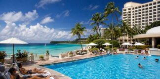 사이판 리조트 전경과 수영장, golden era of Saipan tourism resort
