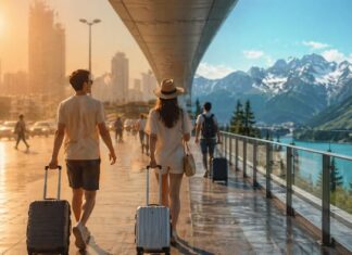 폭염이 바꾼 여름 여행… ‘쿨케이션’ 수요 커진다 여름철 시원한 지역으로 떠나는 여행 수요 증가를 상징하는 공항 여행객 이미지