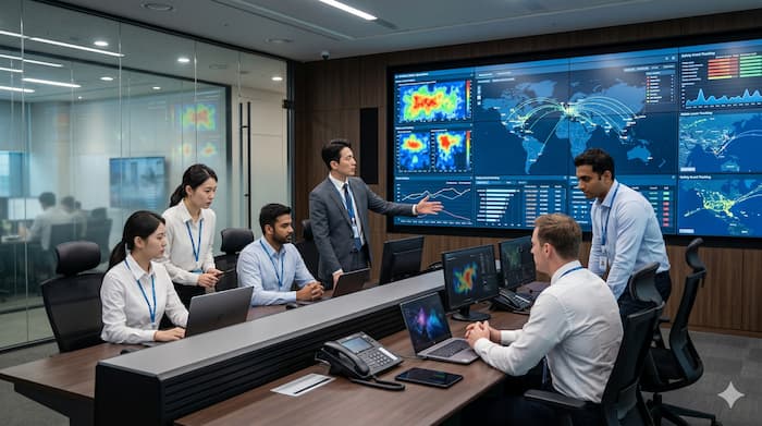 항공 안전·보안·품질 회의를 상징하는 항공 운항 관제 및 안전 관리 공간