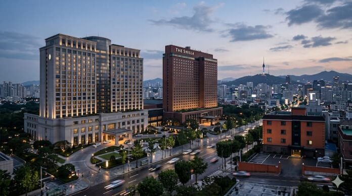 서울 특급 호텔과 한국식 모텔을 나란히 배치해 호텔과 모텔의 용도 차이를 보여주는 칼럼 대표 이미지