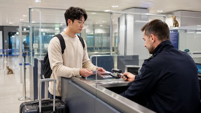 한국 여권과 유럽 지도를 보며 ETIAS와 호텔 예약을 확인하는 유럽 여행 준비 장면