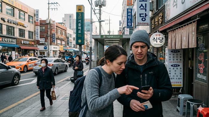 한국 여행 중 앱 가입과 전화번호 인증 문제로 불편을 겪는 외국인 관광객