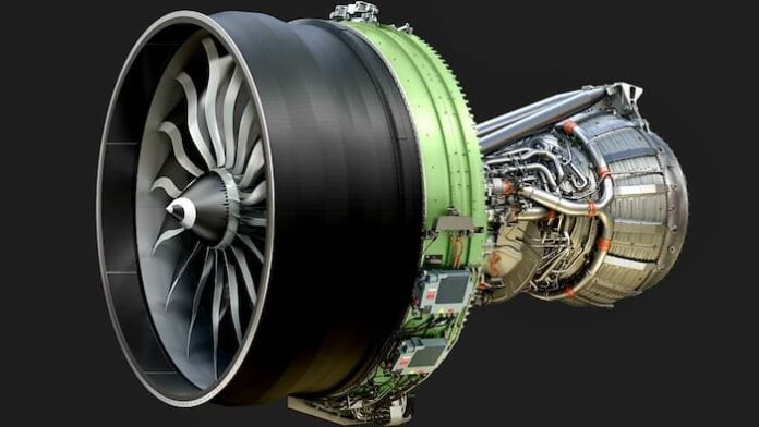 GE9X 엔진과 대한항공 777-9 도입 계획을 상징하는 대형 항공기 엔진
