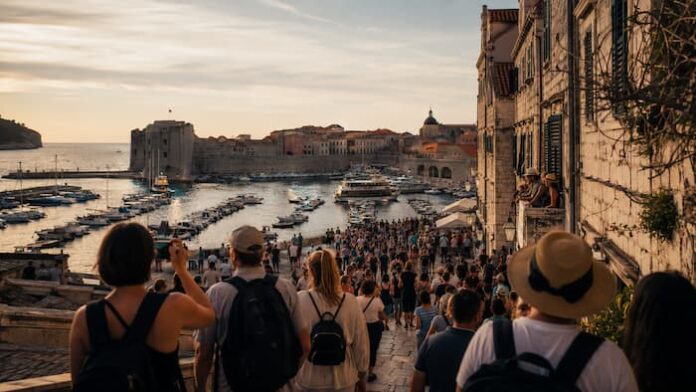 global-tourism-outlook-2026-overtourism 2026년 하반기 세계 관광전망과 오버투어리즘 문제를 함께 보여주는 인포그래픽 이미지