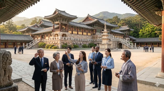 경주 문화유산을 둘러보는 국제 관광·MICE 참가자들