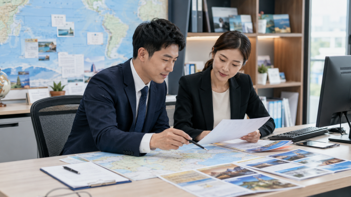 방한 외국인 단체관광 전담여행사 제도와 관리 기준을 설명하는 여행업 현장 이미지