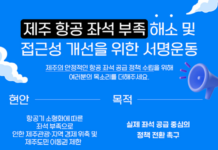 제주 항공 좌석난 심화, 관광업계 “실제 공급석 회복해야” 서명운동 제주 항공 좌석 부족 해소 및 접근성 개선을 위한 서명운동 안내 포스터