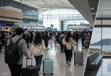 관광수지 적자 14조원 경고, 한국 관광은 왜 국내 반값 평가를 받나 공항 출국장과 국내 관광지를 대비해 한국 관광수지 적자를 상징한 편집 이미지