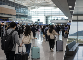 관광수지 적자 14조원 경고, 한국 관광은 왜 국내 반값 평가를 받나 공항 출국장과 국내 관광지를 대비해 한국 관광수지 적자를 상징한 편집 이미지