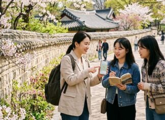 국가유산 방문 캠페인에 여기어때 숙박 할인…궁궐·산사로 넓어진 5월 국내여행 국가유산 여행지를 찾는 여행객과 숙박 할인 혜택을 상징하는 국내여행 이미지