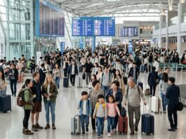 5월 황금연휴 해외여행, 고환율 속 중국 노선 급부상 5월 황금연휴를 맞아 인천국제공항 출국장에 여행객이 몰린 모습