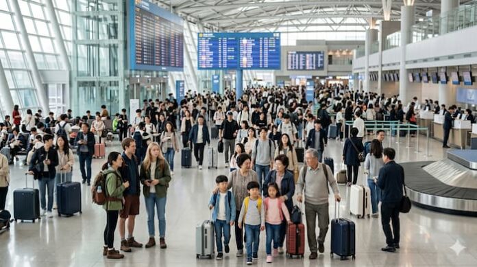 5월 황금연휴를 맞아 인천국제공항 출국장에 여행객이 몰린 모습