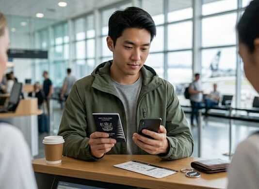 뉴질랜드 NZeTA, IVL 100달러 시대…출국 72시간 전 확인해야 뉴질랜드 여행 전 공항에서 여권과 NZeTA 신청 정보를 확인하는 여행자