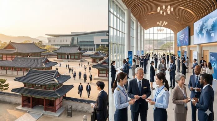 경주 하이코와 천년고도 문화유산을 상징적으로 담은 국제관광회의 이미지