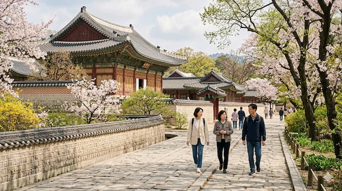왕가의 길을 따라 궁궐과 왕릉을 여행하는 국내 관광객 이미지