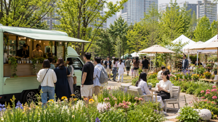 서울숲 정원박람회장 주변 푸드트럭과 직거래 장터를 찾은 시민들