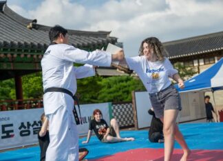 서울시 태권도공연, 남산골한옥마을·DDP에서 10월까지…K-컬처 체험관광으로 확대 서울시 태권도공연에서 외국인 관광객이 태권도 체험을 하는 모습