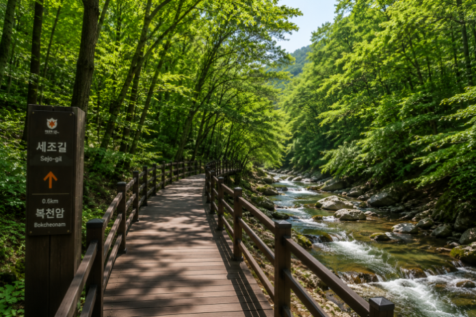 속리산 세조길 계곡 옆 숲길 데크로드
