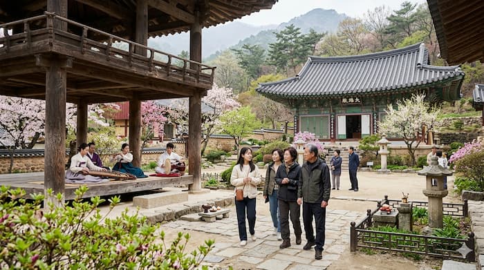 산사와 전통 음악 체험을 결합한 국가유산 여행 이미지