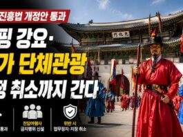관광진흥법 개정안 통과, 저가 단체관광 시장 정비 본격화 광화문 수문장 교대식과 관광진흥법 개정안 카드뉴스 이미지