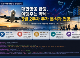 여행·항공주 산업읽기, 대한항공 급등 속 여행주는 약세 5월 2주차 여행 항공주 산업분석 대표 이미지