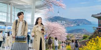 골든위크 기간 한국을 찾는 아시아 여행객과 지역 도시 여행 확산을 상징하는 공항과 도시 풍경
