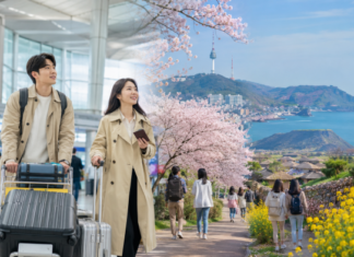 트립닷컴그룹 골든위크 한국 여행 트렌드, 포항과 대구로 번진 방한 수요 골든위크 기간 한국을 찾는 아시아 여행객과 지역 도시 여행 확산을 상징하는 공항과 도시 풍경