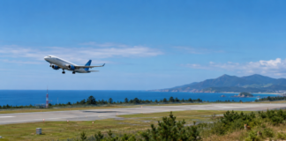 양양~제주 노선 할인 프로모션과 양양국제공항 활성화를 상징하는 해안 공항 항공기 이륙 장면