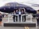 Lufthansa Group and Airbus executives celebrate 50 years of partnership in front of a Lufthansa Airbus A320neo at ILA Berlin Air Show