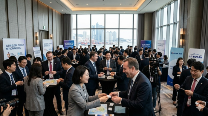 ai_generated_hk_travel_mission_main 2026 홍콩 트래블 미션 서울 행사 현장에서 한·홍 여행업계 관계자들이 B2B 상담을 진행하는 모습