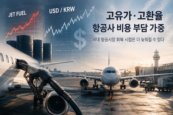 항공유 가격과 달러 비용이 항공사 손익에 미치는 영향을 보여주는 분석 이미지