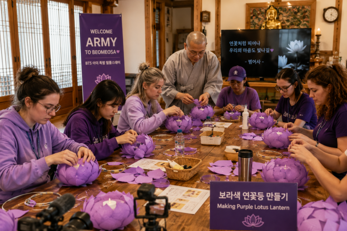 범어사 BTS 아미 보라색 연꽃등 만들기 체험