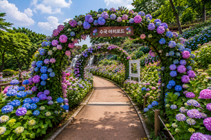 초안산 수국축제 수국 아치로드와 포토존