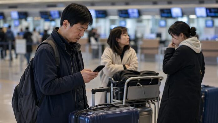 유류할증료 19단계 하락에도 고환율로 해외여행 부담이 이어지는 공항 풍경