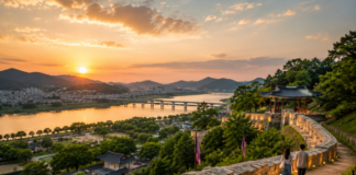 공주 공산성 성곽길과 금강을 걷는 여행객
