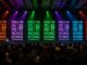 Only in Hong Kong stage with colorful lights at a Hong Kong travel mission event