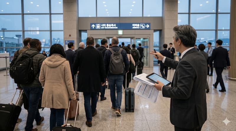 외국인 관광객 유치와 인바운드 현장을 상징하는 공항 도착 장면