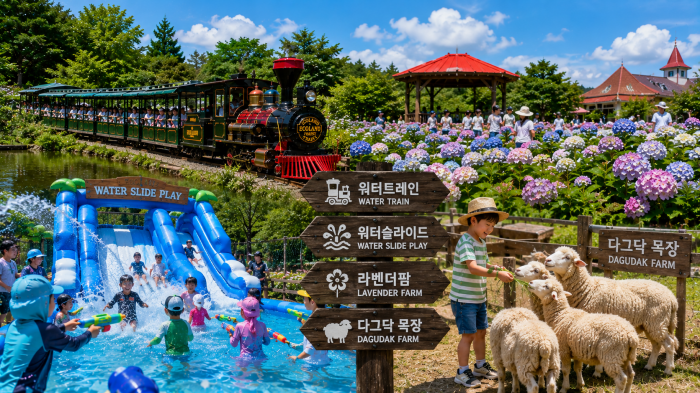 제주 에코랜드 워터트레인, 워터슬라이드, 여름꽃, 다그닥 목장을 연결한 가족 여행 코스