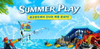 레고랜드 썸머 플레이, 파크 절반이 젖는 여름 가족 여행으로 돌아온다 레고랜드 썸머 플레이 워터 버킷에서 물놀이를 즐기는 가족 여행객