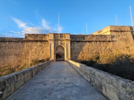Fort St Angelo gate and stone entrance in Malta