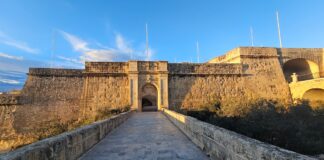 Fort St Angelo gate and stone entrance in Malta