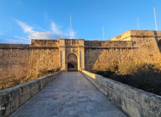 Fort St Angelo gate and stone entrance in Malta