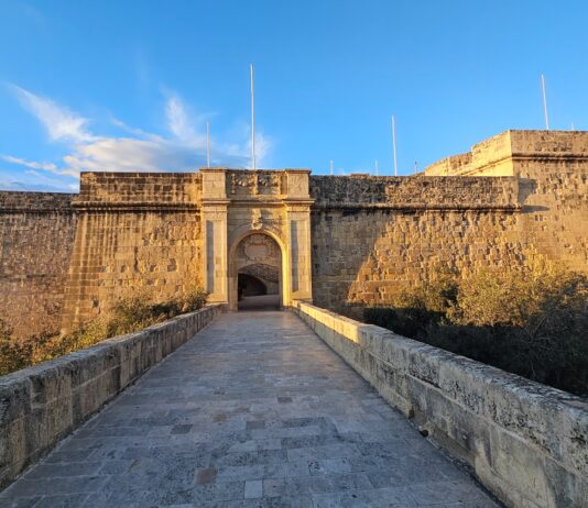 Fort St Angelo gate and stone entrance in Malta