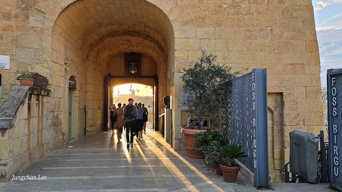 Birgu fortress entrance and stone passage in Malta