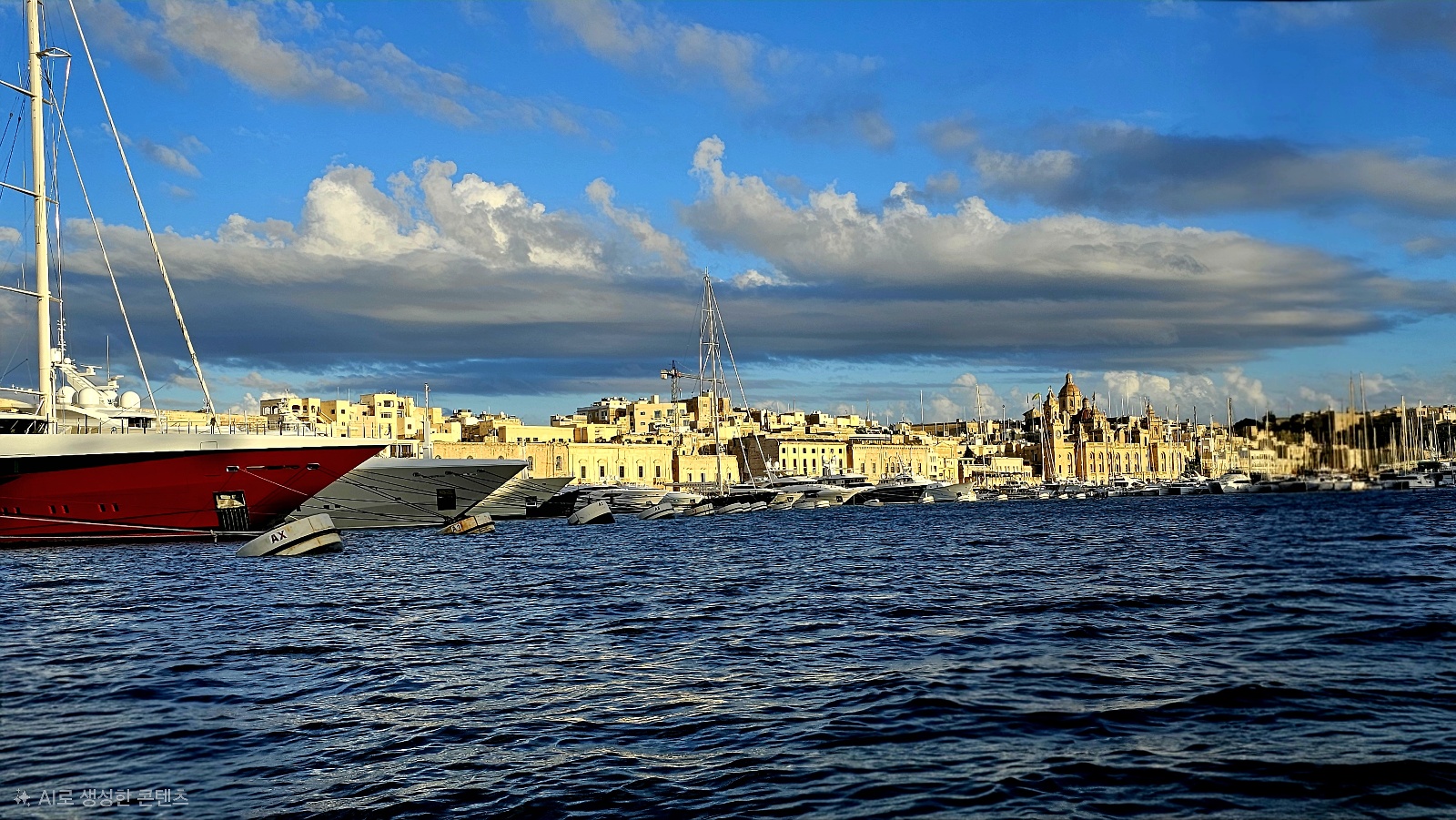 Traditional boat approaching Grand Harbour in Malta