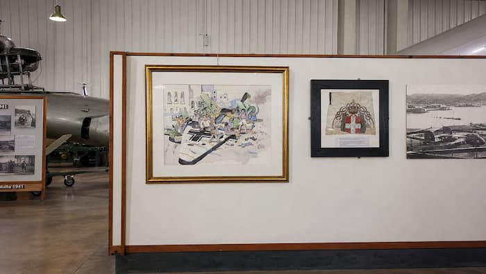 World War II aircraft crash illustration at Malta Aviation Museum