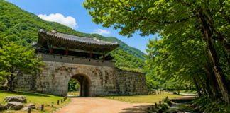 문경새재, 153만 명이 다시 걸었다…한국 대표 옛길이 올해 더 뜨는 이유 문경새재도립공원 제1관문 주흘관과 초여름 황토길 풍경