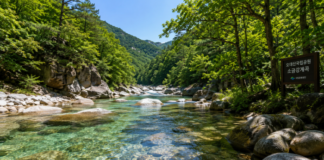 오대산 소금강계곡, 두 달만 열리는 야영장 앞 200m 비경 오대산국립공원 소금강계곡의 맑은 물과 숲그늘이 어우러진 여름 계곡 풍경