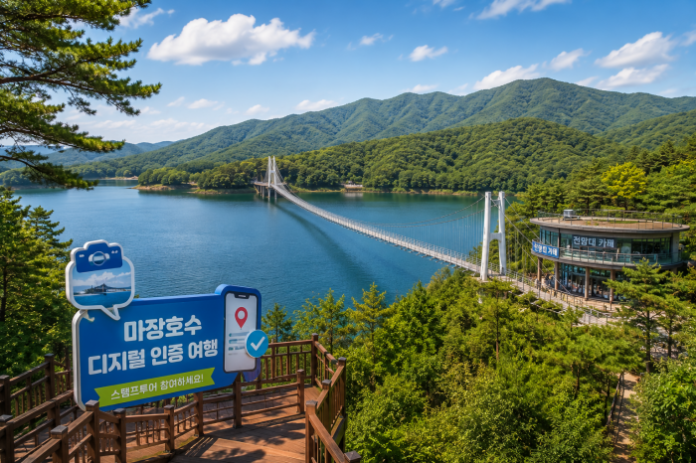파주 마장호수 출렁다리와 호수 전경